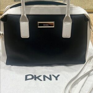 DKNY Black and White Satchel with Metallic Detail